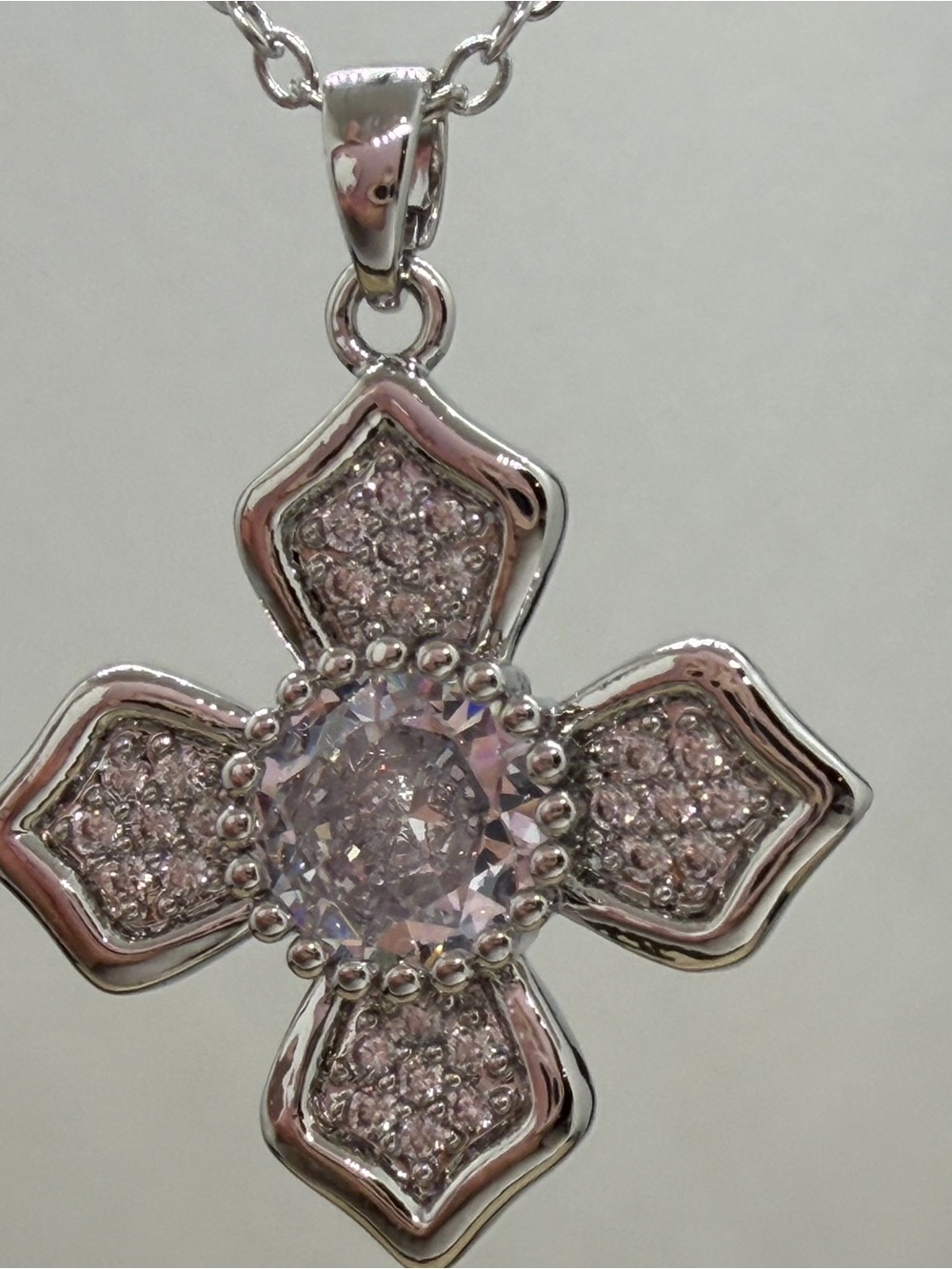 Sterling Silver Crystal Flower Pendant Necklace